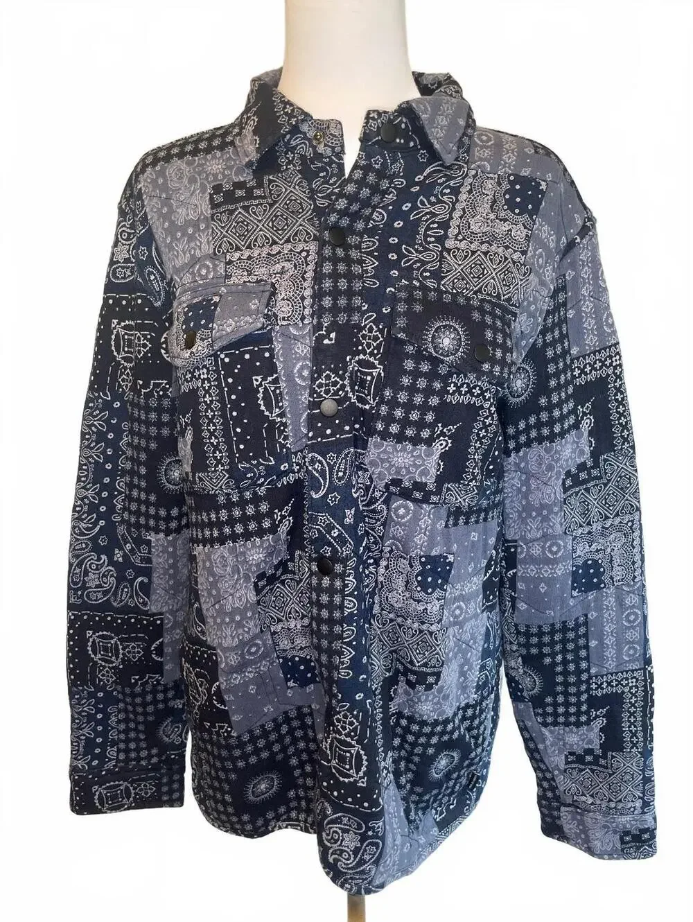 Lucky Brand Men’s Bandana Patchwork Shirt Jacket M Western Workwear Shacket